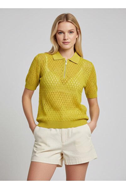 Noi Belis Polo Collar Half Zipper Knitwear Blouse Ss26Bz0076