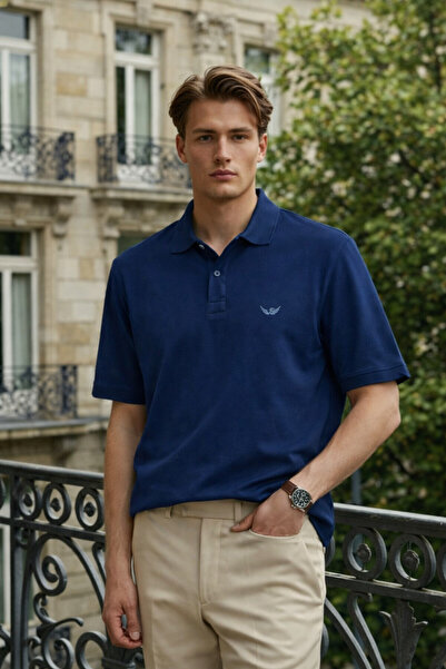 DAMGA JEANS Men's Elite Comfort Blue Polo Neck T-Shirt