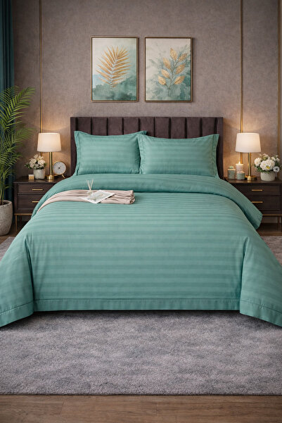 Set de in de pat damasc 4 piese 180x200 cu elastic +25 cm suplimentar, bumbac hotelier, fețe de pernă 55x80 miniatura 3