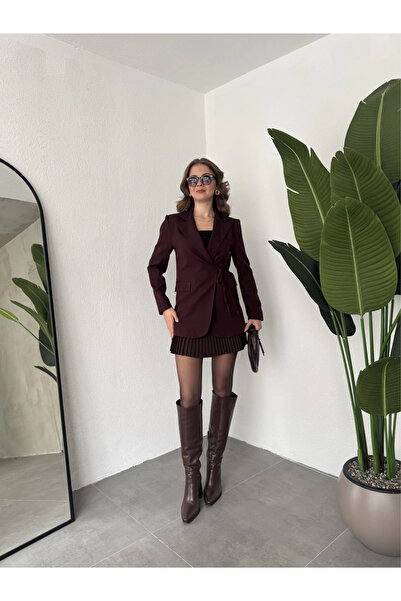 ELAYF Women's Burgundy Side-Tie Lined Jacket