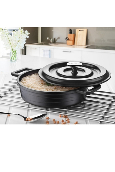 LAVONNI Elexsus 26 cm Cast Granite Flat Pot Non-Stick with Black Cast Iron Lid