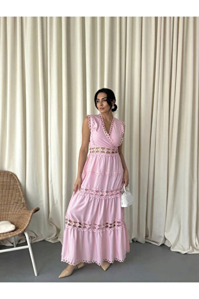 NEW JOURNAL Women's Pink Soft Touch Premium Crepe Fabric Guipure Lace Detail ...