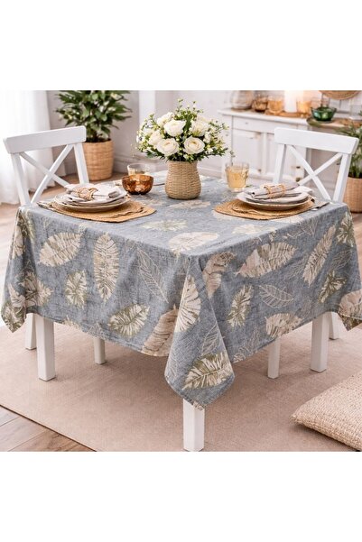 Pucioasa Teflon-coated tablecloth 160x220 cm, Gray with leaves