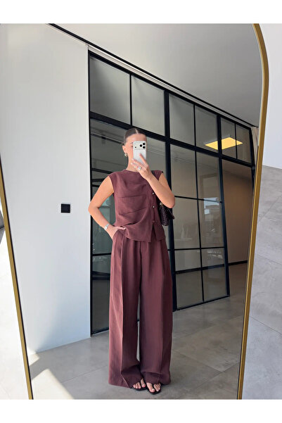 Miss Beyoğlu Women's Side Button Detailed Blouse and Pants Set