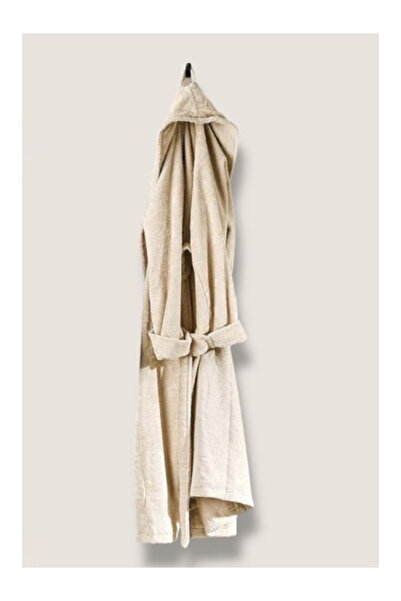 NHR 100% Cotton Hooded Bathrobe Samanta – Cream Maxi Size Soft and Highly Abs...