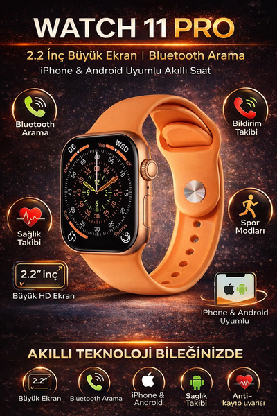 Kılıforyum Watch 11 Pro Akıllı Saat 2.2 İnç Büyük Ekran Bluetooth Arama iPhon...