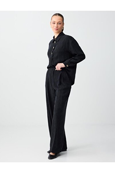 Jimmy Key Black Relaxed Fit Wide-Leg Metal Button Woven Trousers