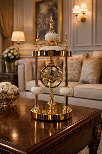 Vinner Royal Column Dekoratif Metal Masa Saati Gold Klasik Mekanik İskelet Of...