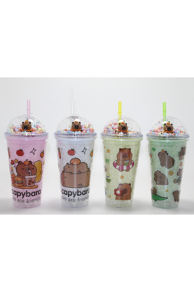 MericLine Cute Capybara Beaded Thermos & Water Bottle with Straw