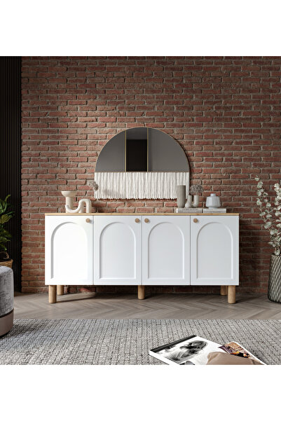 WENCE Yıldız Çok Amaçlı Membran Kapaklı Bohem Konsol Beyaz-Meşe, Bohem Salon ...