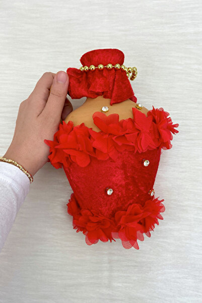 ZEYMERADE Red Test, Velvet and Flower-Decorated Bridal Henna Night Test, Wedd...