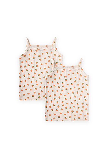 Cigit Girls' Tank Top with Double Straps, 2-11 Years Old, Orange Pattern