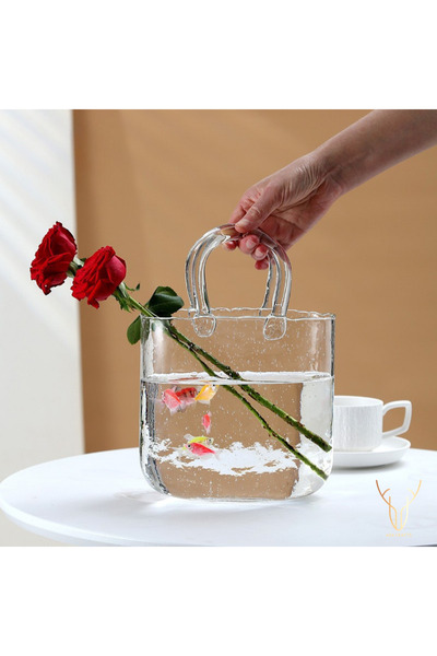 Ada Crafts Aura Şeffaf Cam Çanta Vazo - Modern Tasarım Dekoratif Vazo, Salon ...