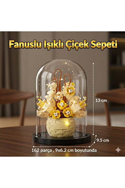 KOBE Fanuslu Işıklı Lego Tarzı Çiçek Sepeti Yapı Blok Seti – 162 Parça, LED P...