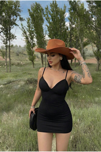 Boutique de Carbon Kadın Askılı Destekli Siyah Mini Elbise