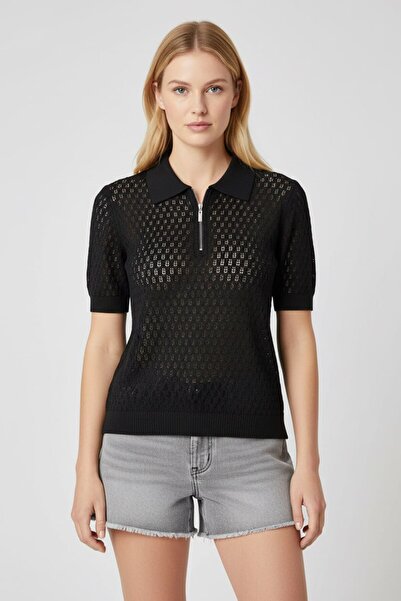 Noi Belis Polo Collar Half Zipper Knitwear Blouse Ss26Bz0076