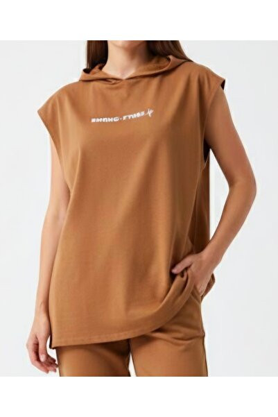 bumerangspor Women's 100% Cotton Oversized Hooded Sleeveless T-Shirt