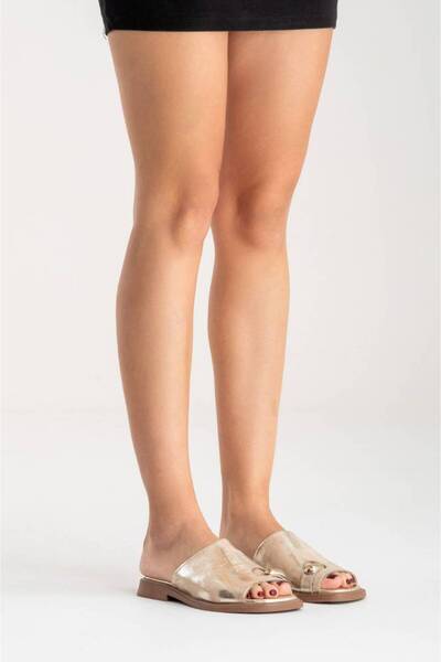 inyola Women's Genuine Leather Parmak Arlas Buckled Slipper 6349