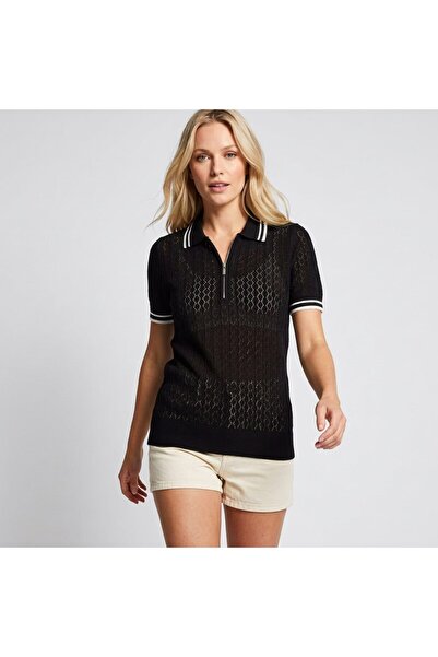 Noi Belis Polo Collar Half Placket Zippered Knitwear Blouse Ss26Bz0075