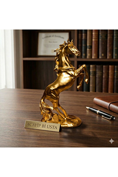 ACAYİPBİUSTA Dekoratif Altın Şahlanan At Biblo – Lüks Masa Üstü At Heykeli Of...
