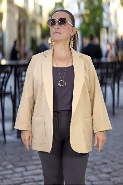 yagmurberen Jachetă blazer din atlas, cu guler tip şal, fără închidere, cu bu...