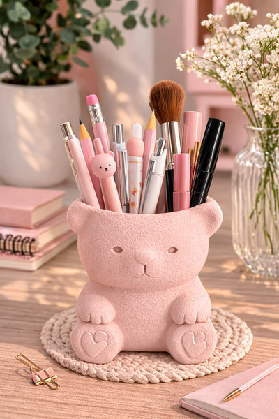 Arvella Studio Sevimli Ayıcık Kalemlik – Organizer Kalem Kutusu, Dekoratif Ma...