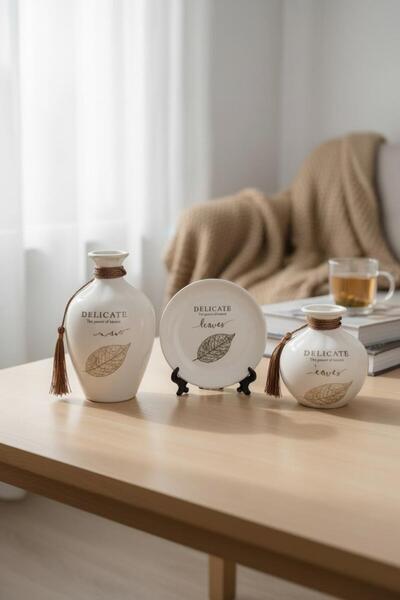 Bereketli Store Σετ Διακοσμητικών Βάζων με Λευκά Πιάτα |   Διακόσμηση γραφείο...