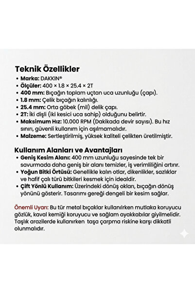 Dakkin Tırpan ikili bıçak çelik
