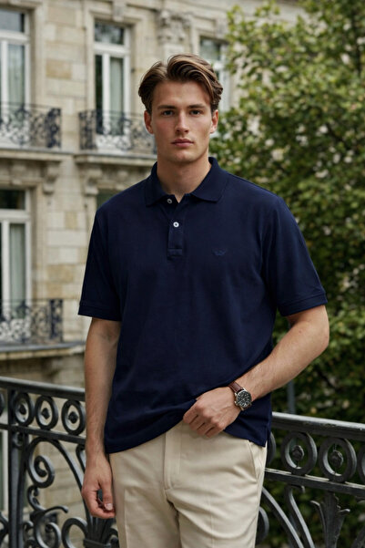 DAMGA JEANS Men's Elite Comfort Navy Blue Polo Collar T-Shirt