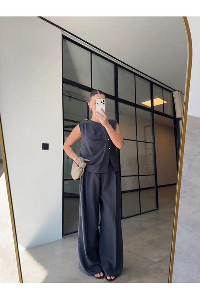 Miss Beyoğlu Γυναικείο Σετ Μπλούζας και Παντελονιού με Λεπτομέρεια στο Πλάι μ...