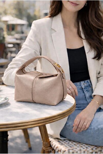 RumyaCollection حقيبة يد وكتف نسائية صغيرة بتفاصيل قفل من جلد المنك