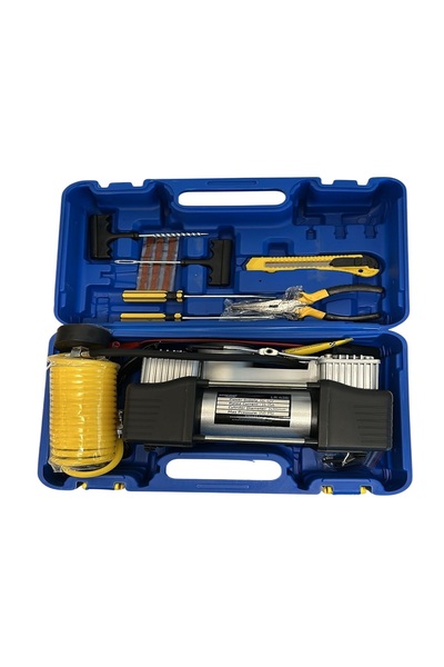 BESNEY BİLİŞİM ÇİFT PİSTON METAL HAVA KOMPRESÖR KUTU ÇANTALI SET (LASTİK TAMİ...