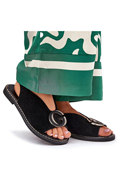 BOTO Elegant Women's Sandals with Gold Decoration on Flat Heel Black S.Barski...