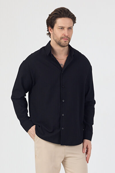 Danger Cămașă pentru bărbați, bumbac în in lookuri, neagră