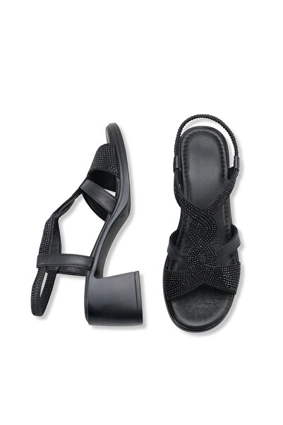 DELSOLERA Women's Black Genuine Leather Stone Detailed Daily Stylish Comforta...