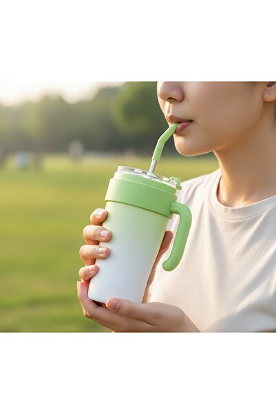 Kuzey Tacı Gradient Design Thermos Mug with Straw – Daily Beverage Cup with H...