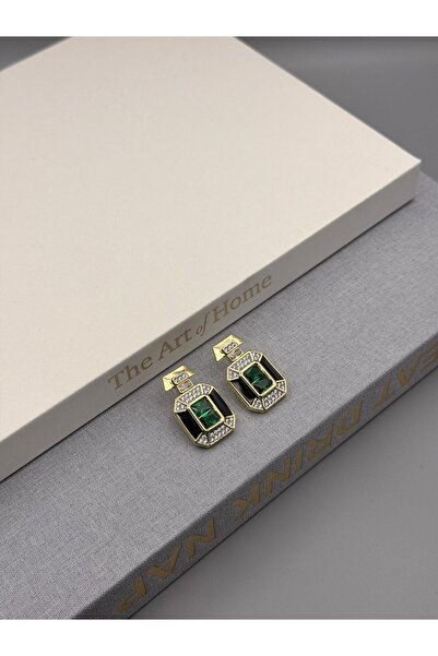 Luminos Butik Women's Green Stone Geometric Art Deco Earrings with Gold Color...