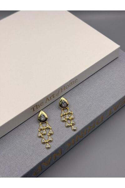 Luminos Butik Women's Gold Color Drop Shape Zircon Stone Dangle Earrings