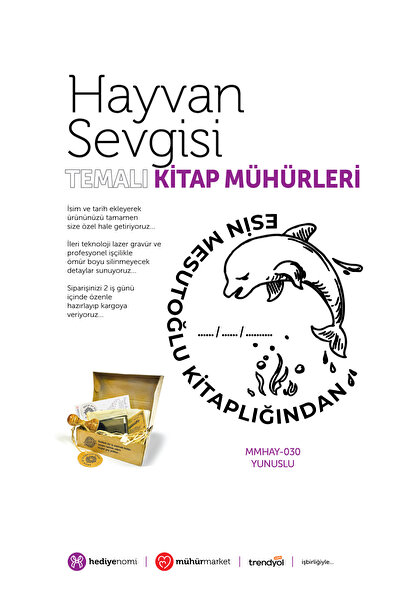 HEDİYENOMİ MühürMarket > ختم كتاب الحب للحيوانات على شكل دولفين - Ex-libris -...