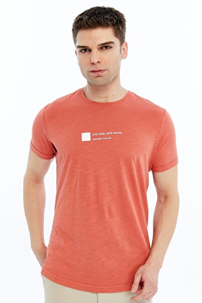 trender Flamlı Single Jersey Double Sleeve Men's T-Shirt 2735 Pomegranate Flower