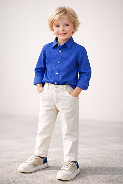 Motebarn Wear Момчешки празничен комплект от 2 части: синя риза Saks и екрю п...