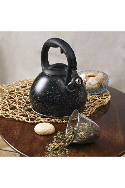 Kinghoff Ceainic din inox, cu sita, negru marmurat,1.2l,