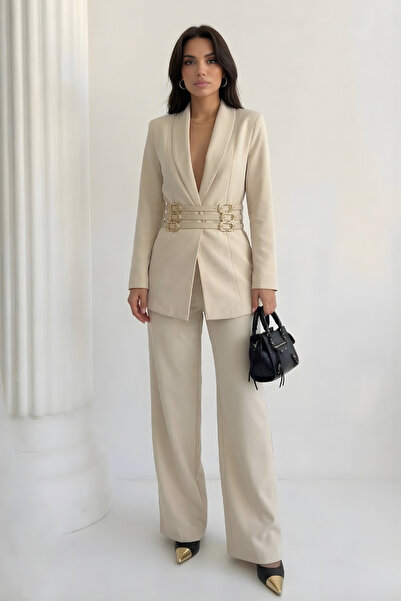 Potenza Women's Double Suit Gold K Belt I V Padded Shoulders Blazer Jacket B ...