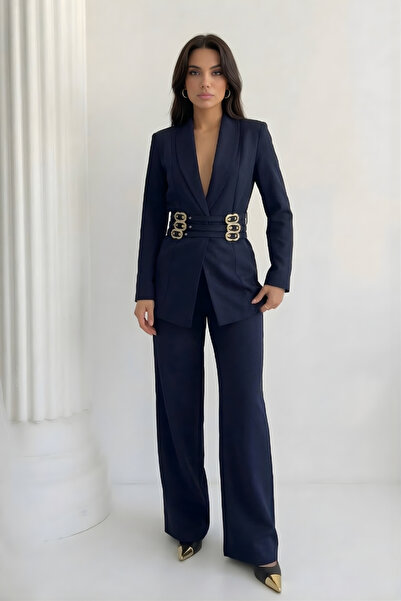 Potenza Set de două piese pentru femei, cu centură aurie, jachetă căptușită, ...