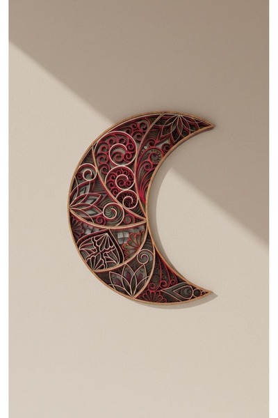 STORi Ahşap Mandala Ay Dekor – El Boyamalı 5 Katman Lazer Kesim Duvar Süsü 40...