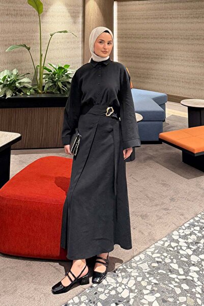 lamelif Shirt-Skirt Hijab Set Black