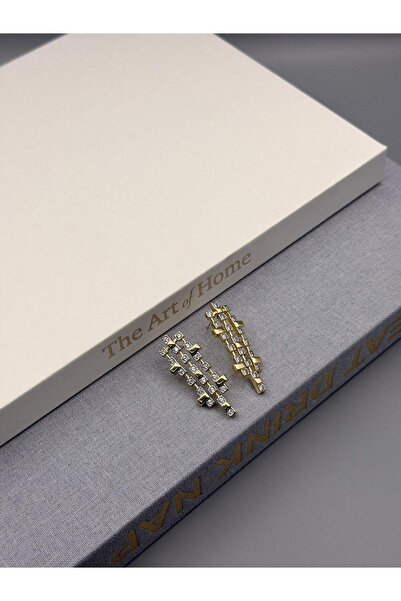 Luminos Butik Women's Gold Color Geometric Zircon Stone Modern Dangle Earrings