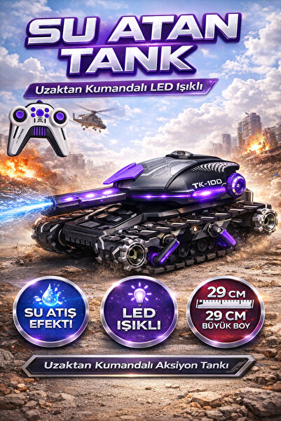 YILDIRIM OYUNCAK Uzaktan Kumandalı Su Atan Tank 29 cm – LED Işıklı Paletli RC...