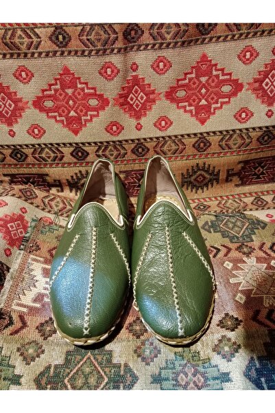 Mekapçı İhsan Haki Renk Üç Dikişli Unisex Hakiki Deri Yemeni / Çarık 37 Numara