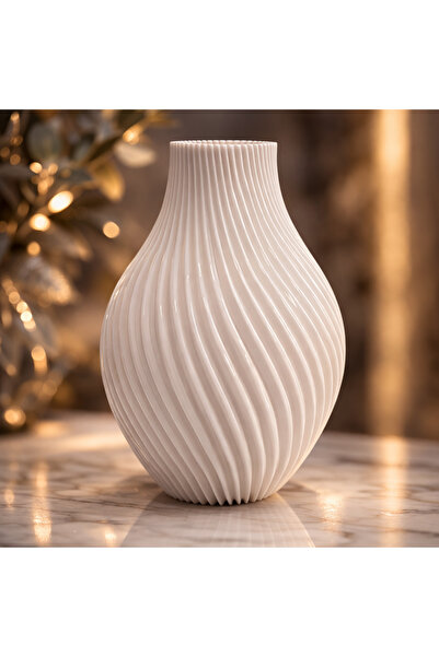 3dArtWork Vază Decorativă Albă Modernă cu Model Spiralat, pentru Flori, Livin...
